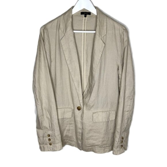 Quince Women's Tan 100% Linen Oversized Blazer, Single Button, Size Medium - Picture 1 of 7